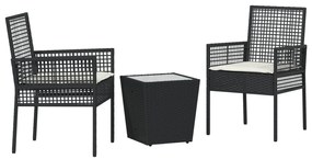 Set bistro da giardino 3 pezzi con cuscini nero in polyrattan