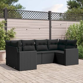 Set divano da giardino 6 pz con cuscini nero in polyrattan