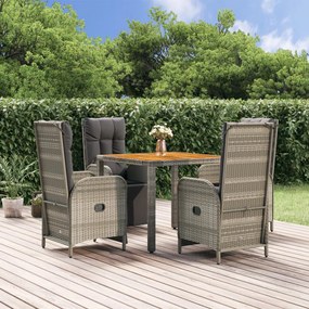 Set da pranzo da giardino 5 pz con cuscini in polyrattan grigio