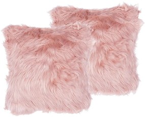 Set di 2 cuscini in finta pelliccia 42 x 42 cm rosa LUBHA Beliani
