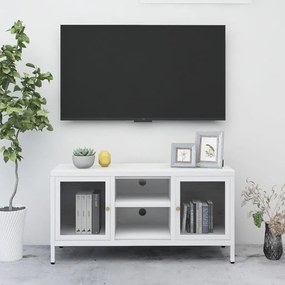 Mobile tv bianco 105x35x52 cm in acciaio e vetro