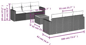 Set divani da giardino 7 pz con cuscini beige in polyrattan