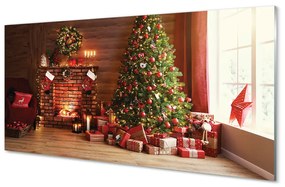Pannello paraschizzi cucina Camino albero di Natale regali luci 100x50 cm