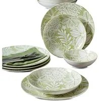 Servizio 18 piatti con disegni fiori verde pistacchio