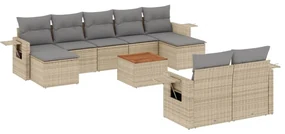 Set divano da giardino 10 pz con cuscini beige misto polyrattan