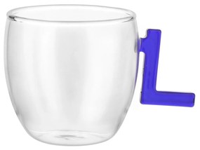 Tazzina caffè lettera L blu in vetro borosilicato, 150 ml