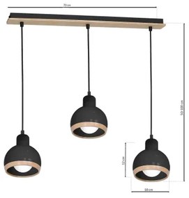 Lampadario su filo OVAL 3xE27/60W/230V nero
