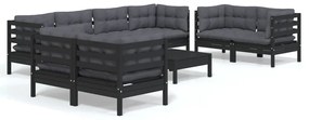 Set divani da giardino 9 pz con cuscini legno massello di pino