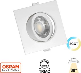 Faro Incasso Quadrato 12W CCT Ø90mm 38° Orient. Dimmerabile OSRAM LED Colore Bianco Variabile CCT
