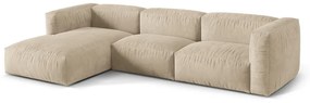 Divano angolare componibile beige (con penisola a sinistra/con chaise lounge) con rivestimento in velluto Martina – Micadoni