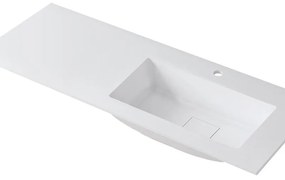 Lavabo integrale rettangolare vasca a destra L 120.5 x H 15 x P 46 cm in resina bianco lucido