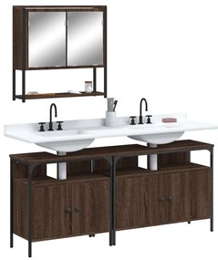 Set Mobili Da Bagno 3 Pz Rovere Marrone İn Legno Multistrato /