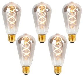 Set di 5 Lampada LED dimmerabile E27 a filamento ritorto ST64 fumo 120 lm 1800K