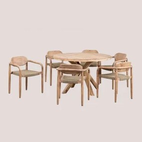 Set Tavola Rotonda (ø120 Cm) E 6 Sedie Da Pranzo Con Braccioli In Legno Naele Tapioca Beige - Sklum