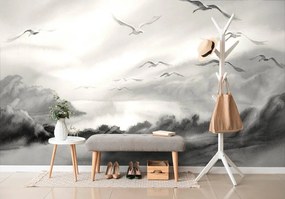 Carta da parati – Volo di uccelli in bianco e nero