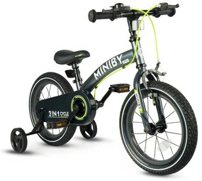 QPlay - Bicicletta per bambini 14" MINIBY 3 in 1 grigia