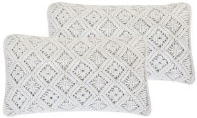 Set di 2 cuscini cotone bianco macramé 30 x 50 cm ALATEPE Beliani