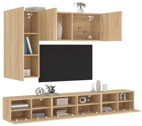 Mobili tv a muro 5pz rovere sonoma in legno multistrato