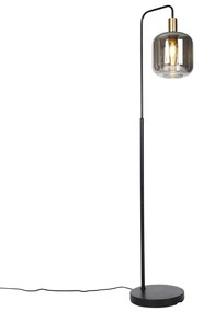 Lampada da terra intelligente nera con oro e vetro fumé incl. Wifi A60 - Zuzanna