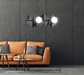 Lampadario 4 Luci Moderno Drifton In Acciaio Nero E Sfere Vetro Opalino