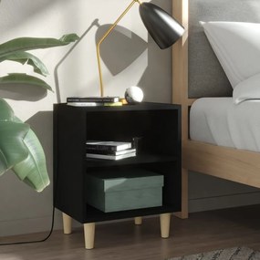 Comodino Con Gambe İn Legno Massello Nero 40x30x50 Cm /