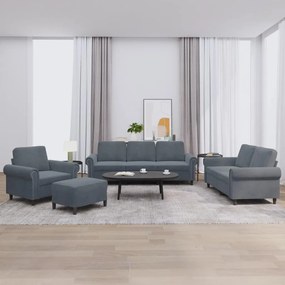 Set Di Divani 4 Pz Con Cuscini Grigio Scuro İn Velluto /