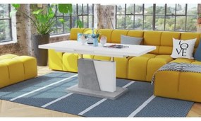 Tavolino pieghevole da caffè/pranzo con piano sollevabile NINO bianco/grigio calcestruzzo