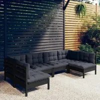 Set Divani da Giardino 6 pz con Cuscini Neri in Legno di Pino 3097155