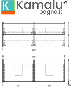 Mobile bagno 120 cm 4 cassetti doppio lavabo legno chiaro | KAM-HR120C - KAMALU