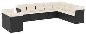Set divani da giardino 10pz con cuscini in polyrattan nero