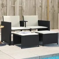 Divano Giardino 2 Posti con Tavolo e Sgabelli Nero Polyrattan 368416