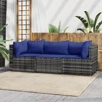 Set Divani da Giardino 3 pz con Cuscini in Polyrattan Grigio 319846