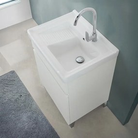 Mobile lavatoio 60x46,8 cm bianco frassinato con vasca in ceramica bianca