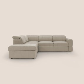 Kronos Divano angolare con poggiapiedi estraibile e pouf contenitore mobile in microfibra impermeabile T11 tortora
