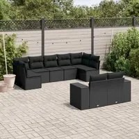 Set Divani da Giardino 9 pz con Cuscini Nero in Polyrattan 3255352