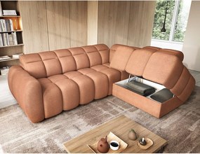 Divano angolare color salmone allungabile/con contenitore (con penisola a destra/a L) e rivestimento in bouclé Falconn – ELTAP