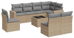 Set divano da giardino 9 pz con cuscini beige in polyrattan