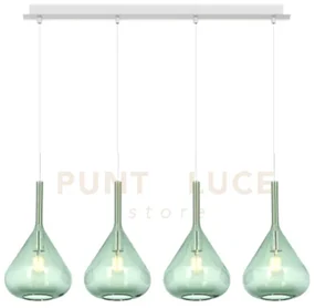 Sospensione bianco 4 luci rettangolare vetri verde 1177bi-s4 r-ve