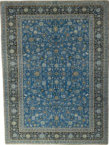 Kashan Tappeto 390x290 Blu (Iran) Annodato A Mano
