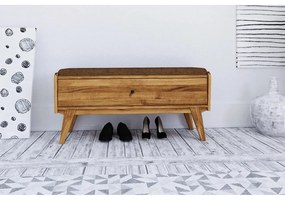 Panca con vano portaoggetti in legno di quercia con seduta arancione Retro - The Beds