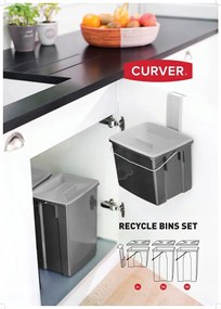 Set di cestini per la spazzatura neri in plastica per raccolta differenziata 3 pz 2x10+6 l Biobox – Curver