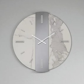Orologio rotondo D60 cm WAYLEN in kerlite Bianco vetro Fumč dettagli Argento