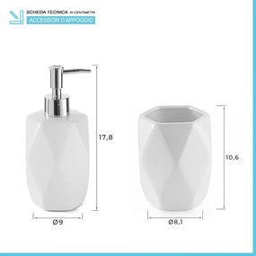 Set bagno dispenser sapone e porta spazzolino in ceramica bianca Dalia