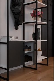 Mobile Ingresso Industrial 120x34x180 Con Scarpiera Appendiabiti E Ripiani Yago Antracite E Bianco