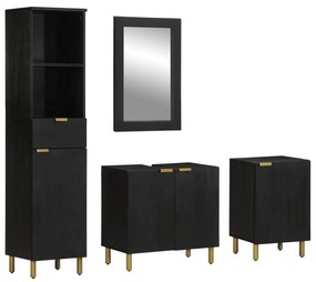 Set Mobili Da Bagno 4 Pz Nero İn Legno Multistrato /