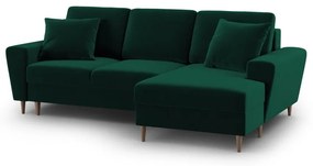 Divano angolare verde allungabile e con contenitore (con penisola a destra/con chaise lounge) con rivestimento in velluto Kyoto – Cosmopolitan Design