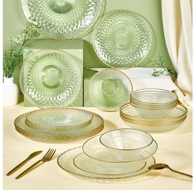 Set da tavola 24 pezzi in vetro trasparente con finiture dorate