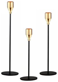 Set da 3 portacandele nero/oro