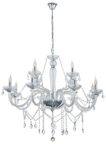 Lampadario A Sospensione Classico Basilano 1 Acciaio Cromo Vetro 12 Luci E14