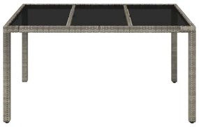 Tavolo da Giardino Piano in Vetro Grigio 150x90x75cm Polyrattan